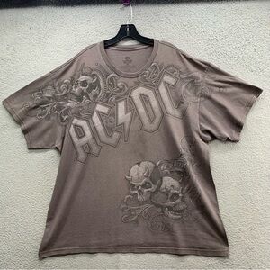 Vtg Y2K AC/DC Liquid Blue Gray Skull Band Logo T-shirt Size XXL Affliction Style